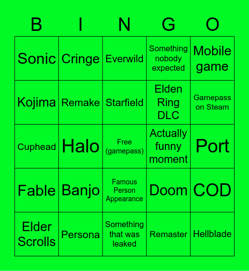 Xbox 6/12/22 Bingo Card