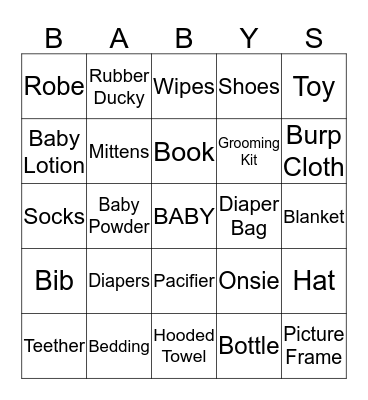 Baby Shower Bingo Card