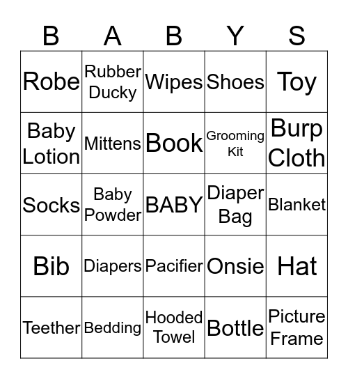 Baby Shower Bingo Card