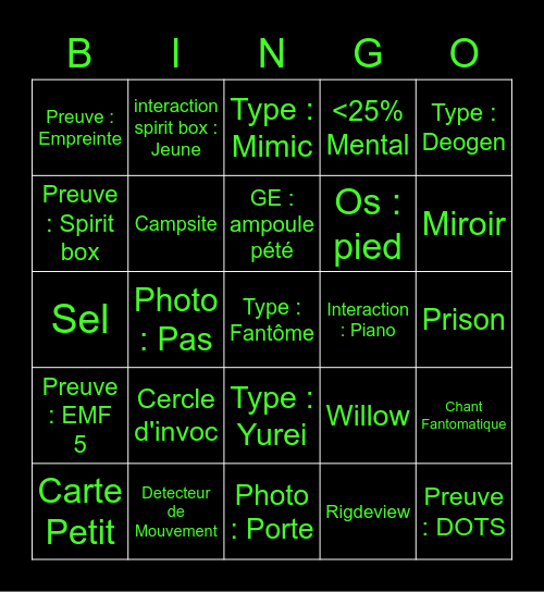 Bingo Fleo Phasmo Bingo Card