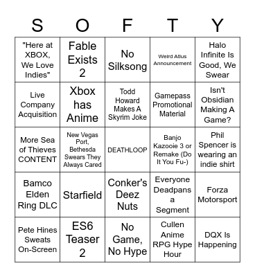 Phil Spencer's Moist, Pursed, Indie-Loving Lips Bingo Card