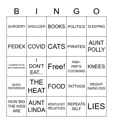 FAMILY REUNION BINGO Card