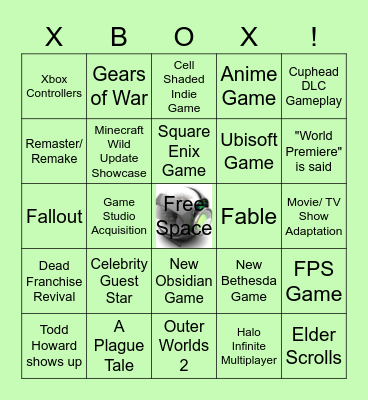 XBOX E3 2022 Bingo Card