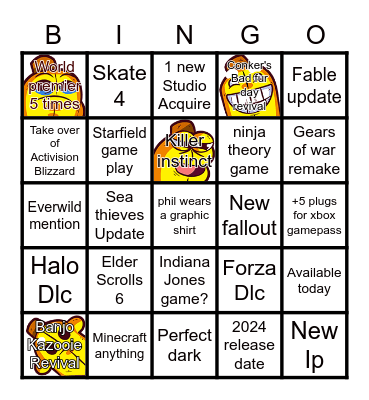 Xbox Showcase 2022 Bingo Card