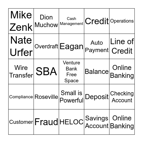 Venture Bank Bingo Card