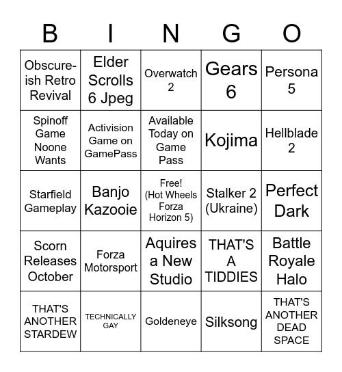 Xbox Conference Bingo Card