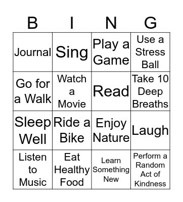 Coping Skills Bingo Card