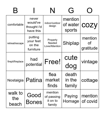 Beach Cottage BINGO Card