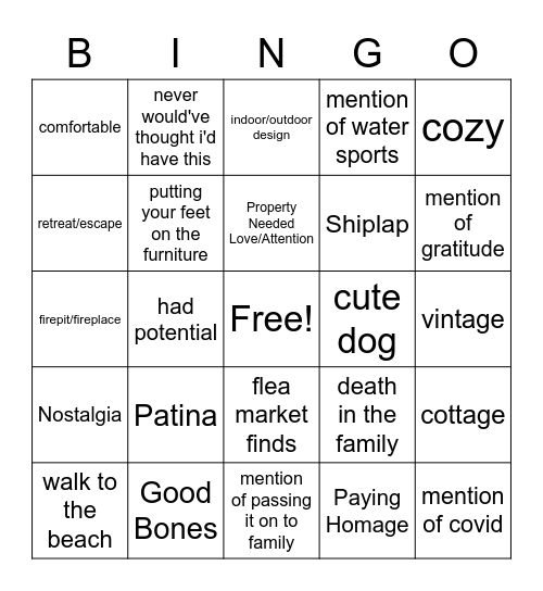 Beach Cottage BINGO Card