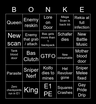 GTFO Bingo Card