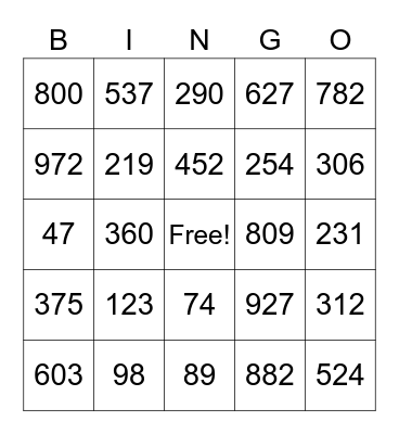 Place Value 2.2A Bingo Card