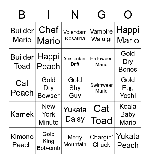 Joe Round 2 (Mario Kart Tour) Bingo Card