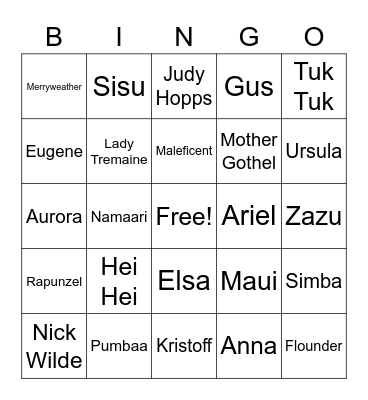 Disney Bingo 1 Bingo Card