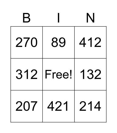 Place Value 2.2A Bingo Card