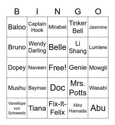 Disney Bingo 2 Bingo Card