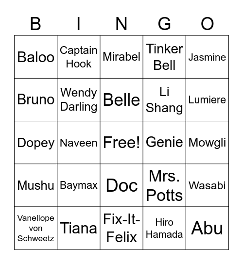 Disney Bingo 2 Bingo Card