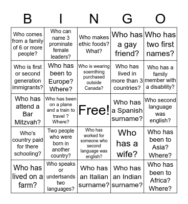 Diversity Bingo Card