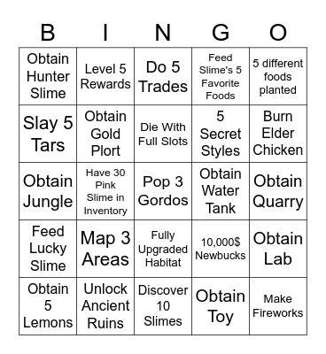 Slime Rancher Lock Out Bingo Card