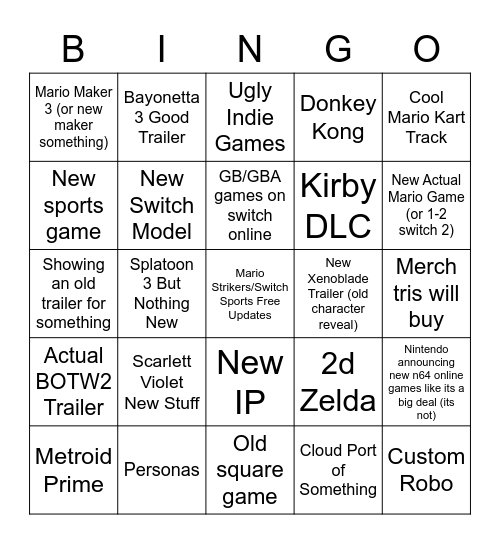 Nintendo Bingo!!!!! Bingo Card