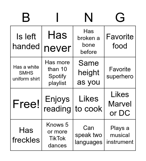 Get To Know You BINGO Card