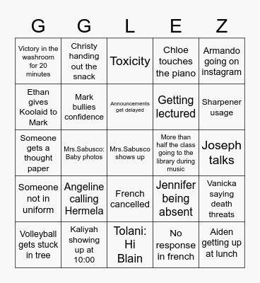 Idk what to put here Bingo Card