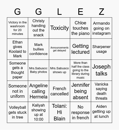 Idk what to put here Bingo Card