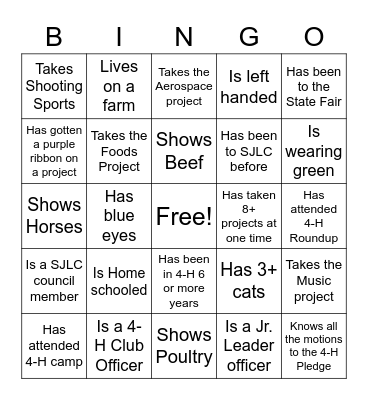 4-H Autograph Bingo! Bingo Card