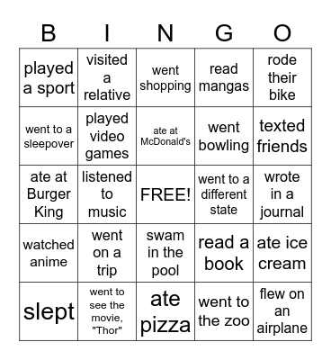 WELCOME BACK! Bingo Card