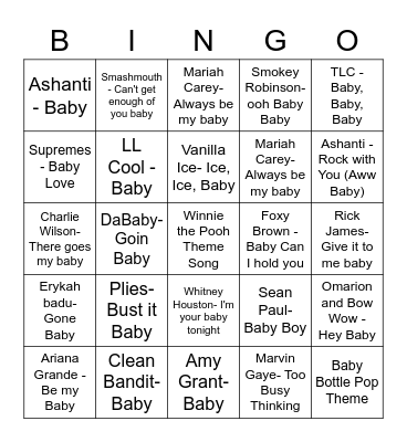 BABY TUNES 7.0 Bingo Card
