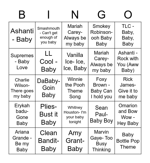BABY TUNES 7.0 Bingo Card