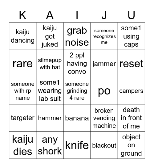 Kaiju Paradise Bingo Card