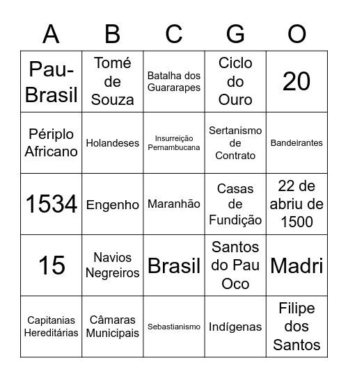 Bingo - História do Brasil Bingo Card