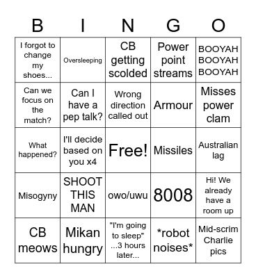 [CAKE] Scrim/Tourney VC Bingo Card