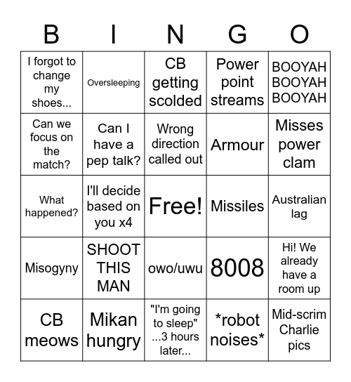 [CAKE] Scrim/Tourney VC Bingo Card