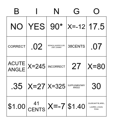 REVIEW OF BASIC MATH 9/10 SCHOOL YEAR Bingo Card