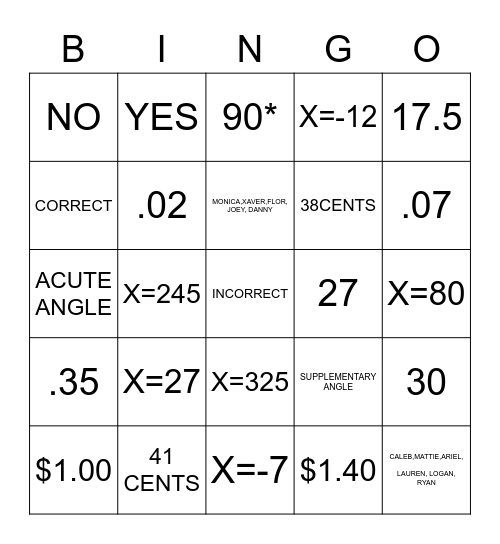 REVIEW OF BASIC MATH 9/10 SCHOOL YEAR Bingo Card