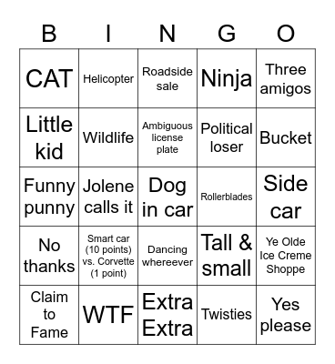 Road Bingo 2222 Bingo Card