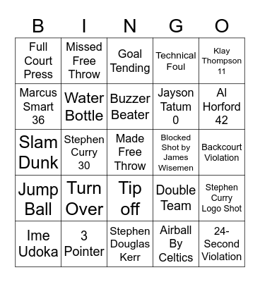 Golden State Warriors and Boston Celtics  Bingo Card