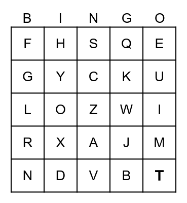 THE ALPHABET! Bingo Card