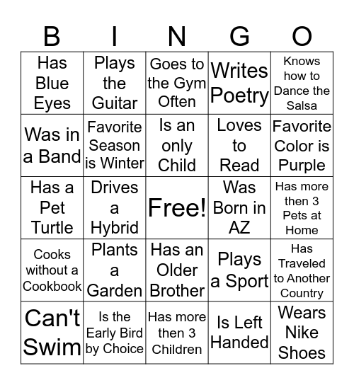 Find Someone Who... Bingo Card