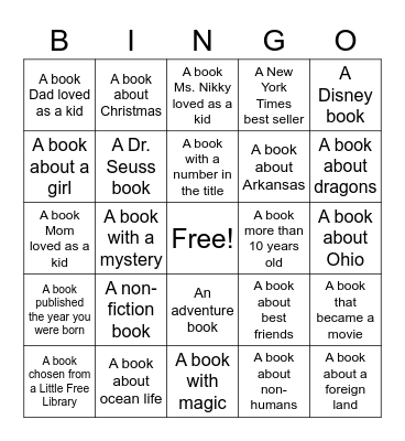 Summer Reading Bingo Card