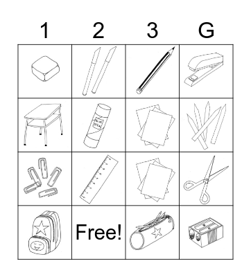 School Supplies Bingo Card