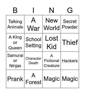 Fantasy and Mystery Bingo Card