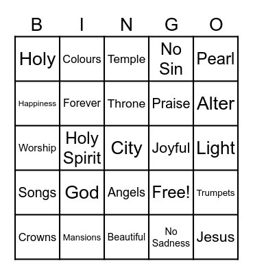 Heaven Bingo Card