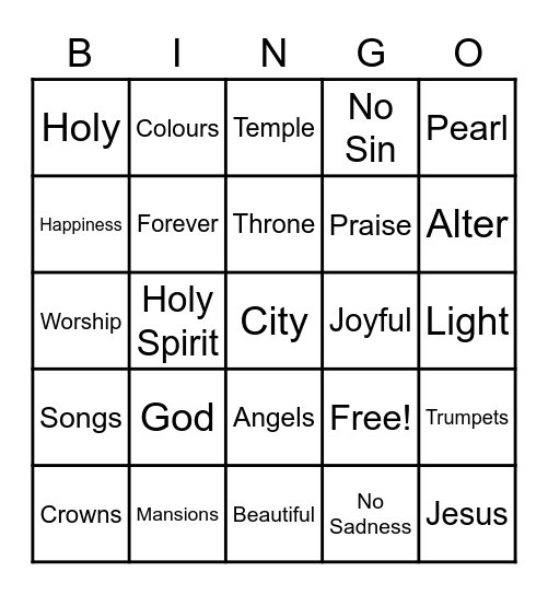 Heaven Bingo Card