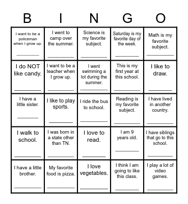 Class BINGO Card