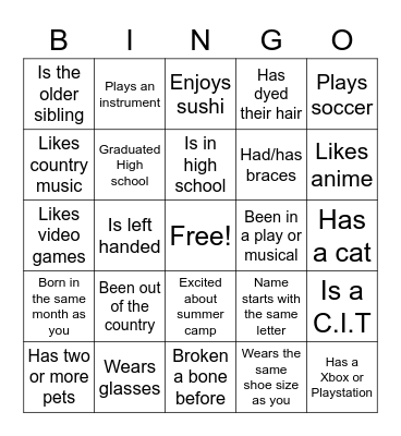 CAMP BINGO Card