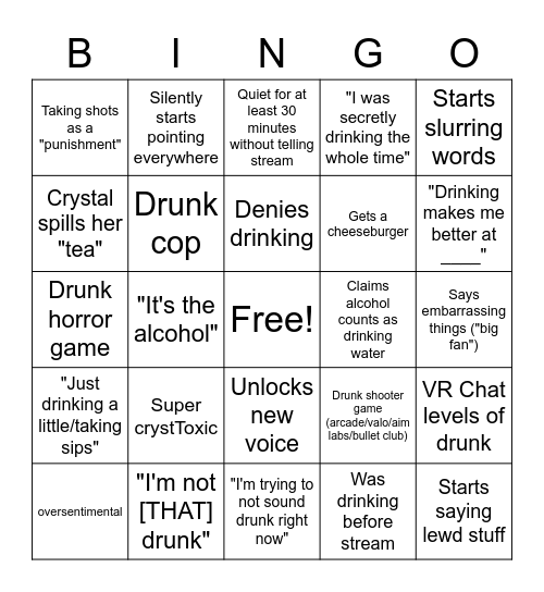 Revised Drunk Bingo Card