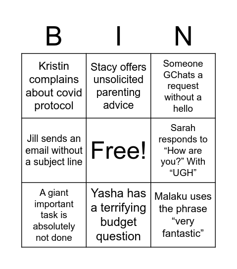 Untitled Bingo Card