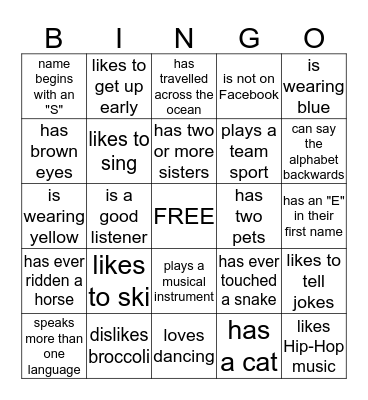 Family Service Bingo Card